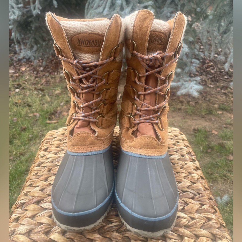 Women’s Cozy Leather Lace-up Knit cuff Robin Hood Waterproof Duck Boot Size 10
